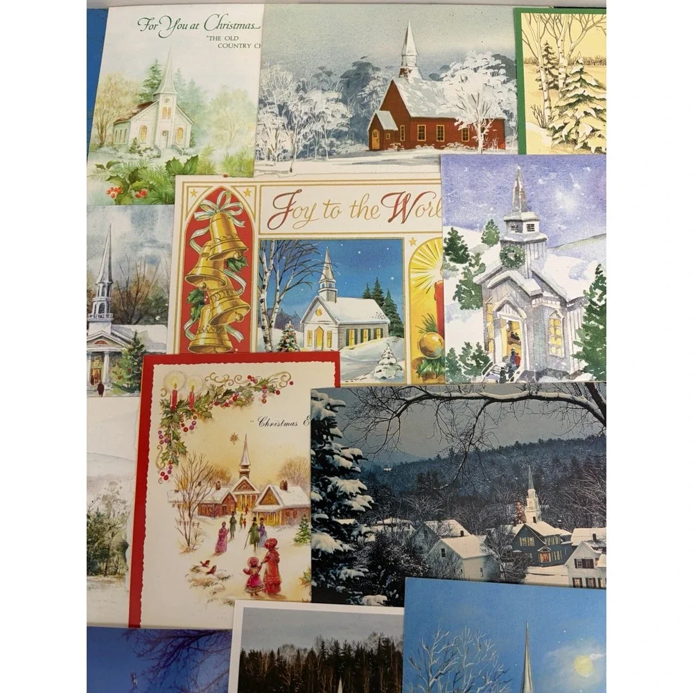 Vintage Christmas Cards Fronts ONLY Churches Cathedrals Scrapbooking Crafts 50+